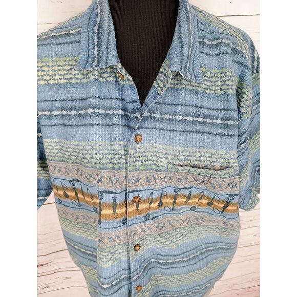 Vintage Woolrich Shirt Mens XL Blue Gold Fishing Fish Button Up Short Sleeve Top - Picture 4 of 8